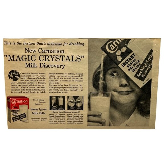 Carnation Instant Nonfat Dry Milk Vintage Print Ad 1956 Magic Crystals - Picture 1 of 6